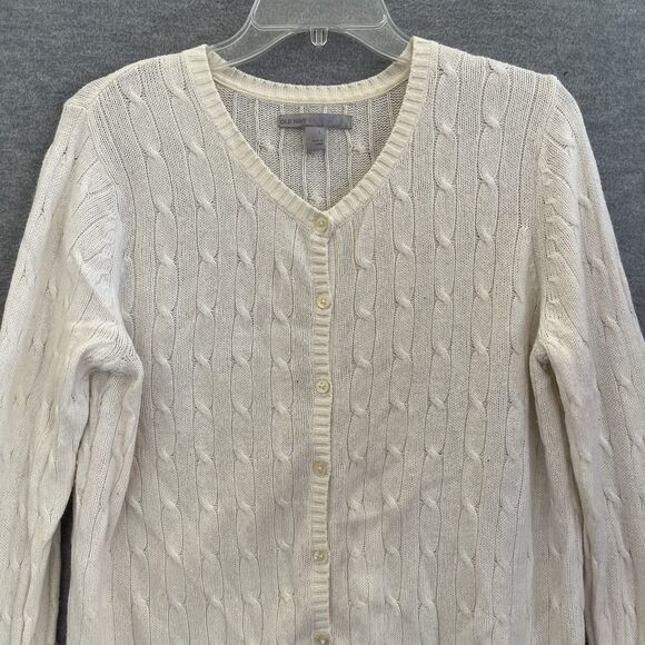Old Navy Y2K Cable Knit Cardigan Sweater Size L Beige Preppy Old Money Normcore - Picture 2 of 10